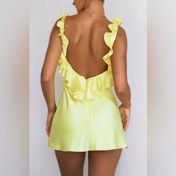 House of CB ‘Tink’ Buttercup Satin Ruffle Mini Dress - Picture 4 of 13
